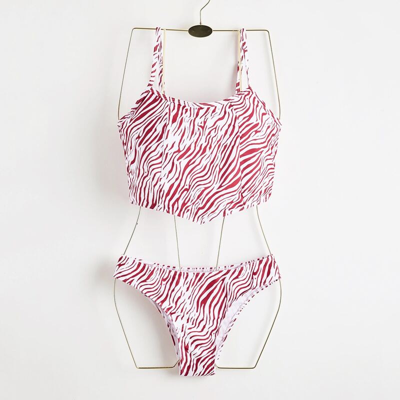 

Zebra Striped Bikini Swimsuit, Red and white