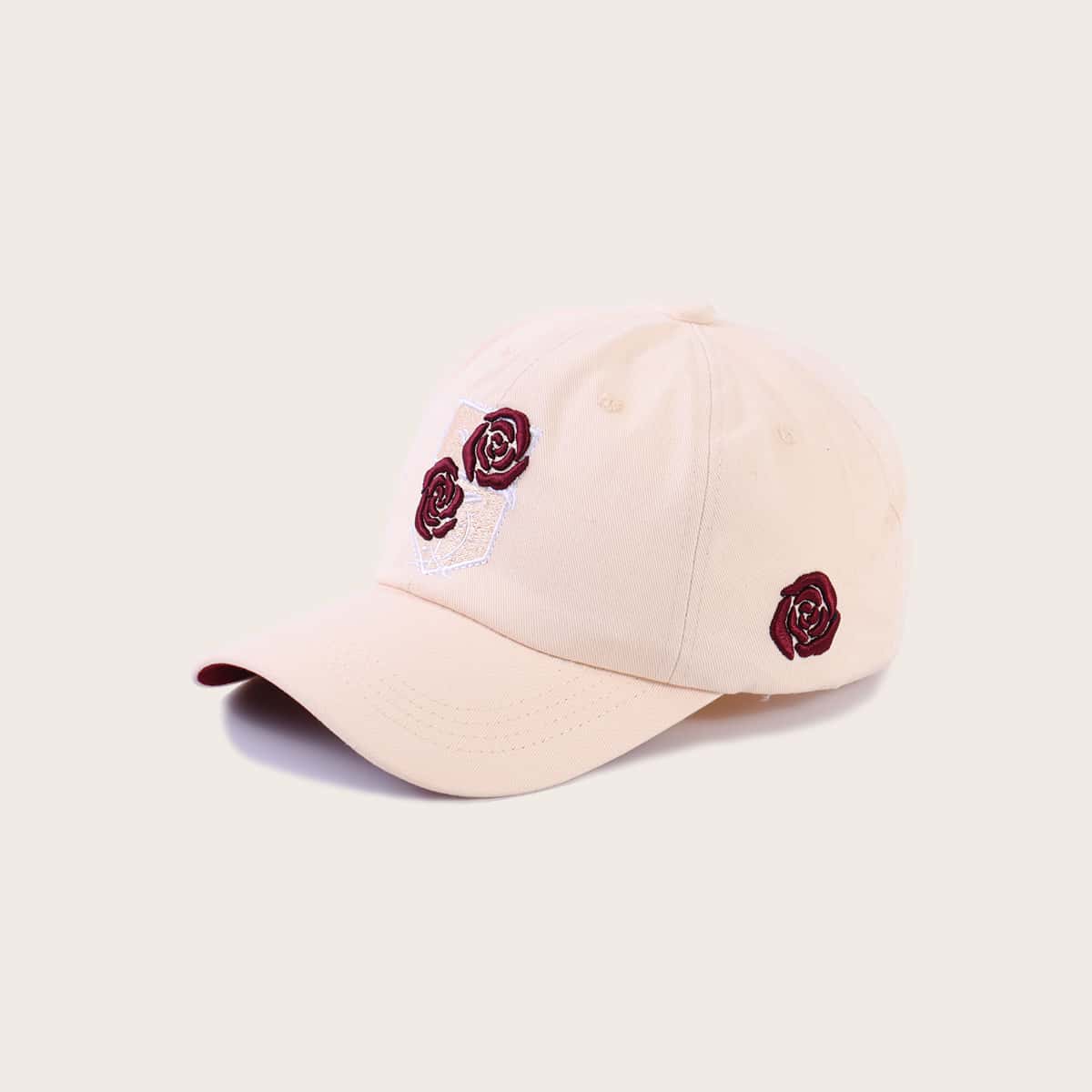 

Rose Embroidery Baseball Cap, Beige