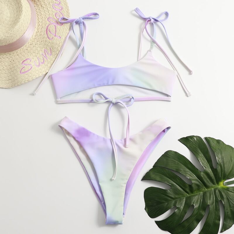 

Tie Dye Cut-out High Cut Bikini Swimsuit, Multicolor
