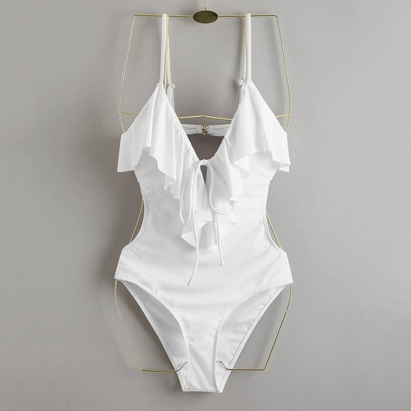 

Ruffle Trim Cami One Piece Swimsuit, White