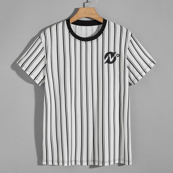 

Men Striped & Letter Graphic Tee, Black and white