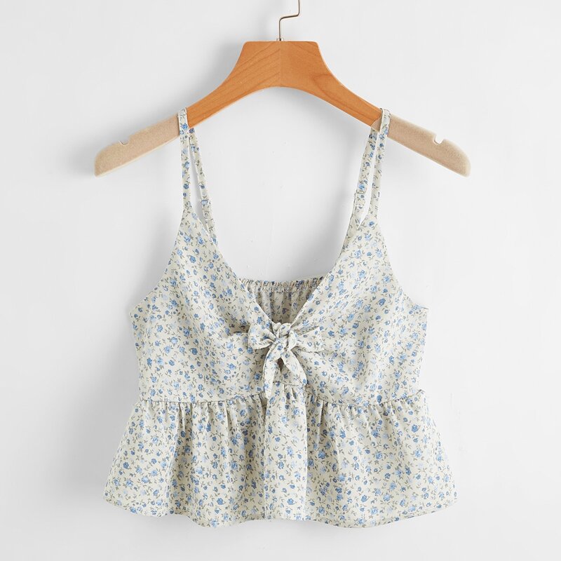 

Knot Ditsy Floral Peplum Top, Multicolor