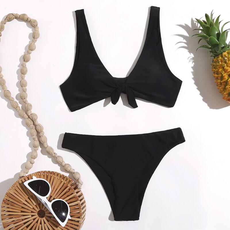 

Solid Knot Bikini Swimsuit, Black