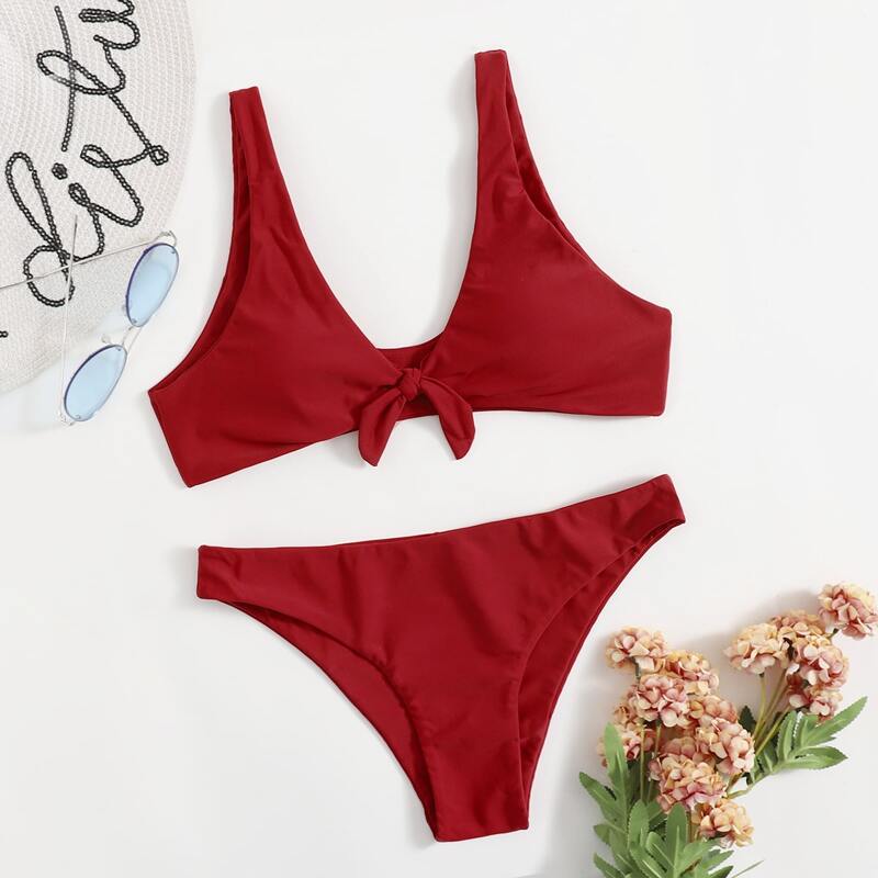 

Solid Knot Bikini Swimsuit, Red