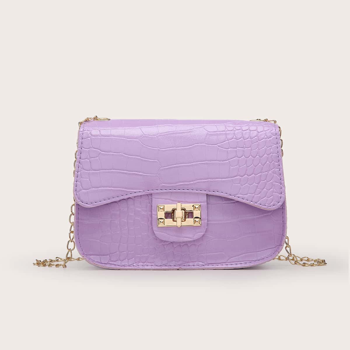 

Croc Effect Chain Bag, Purple