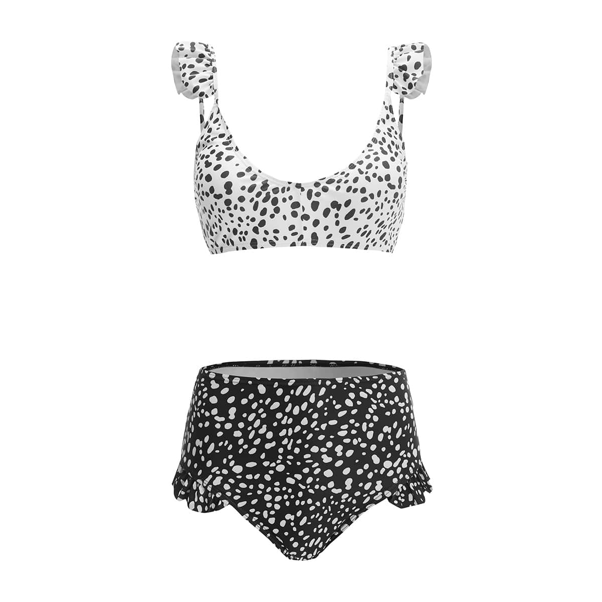 

Dalmatian Frill High Waist Bikini Swimsuit, Multicolor