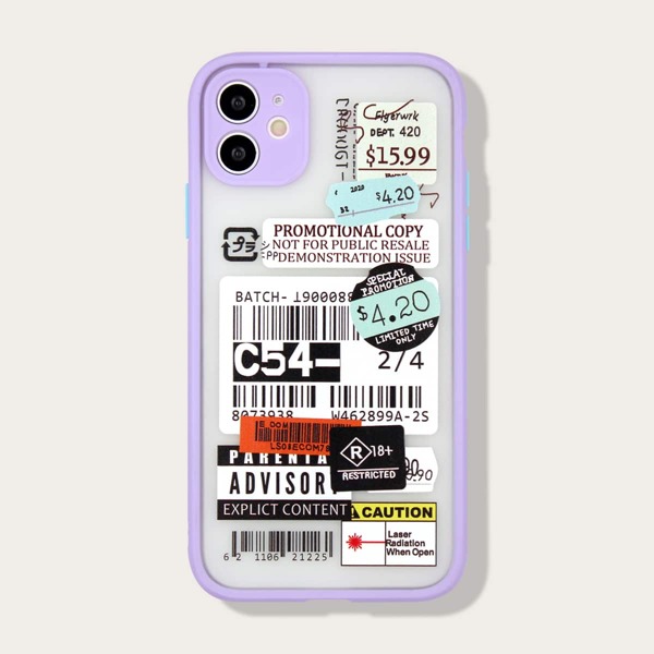

Чехол для iPhone с контрастной рамкой и рисунком этикетки, Пурпурный