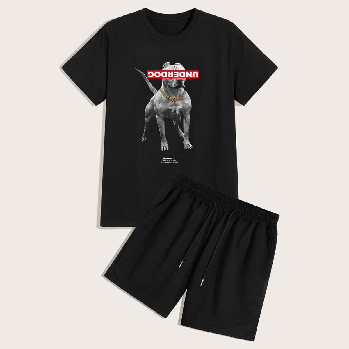 

Guys Dog & Letter Graphic Tee & Track Shorts, Black