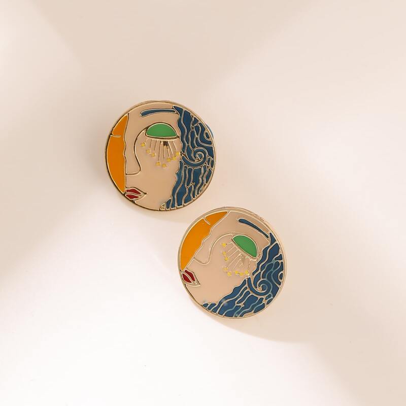 

Abstract Face Circle Stud Earrings, Multicolor