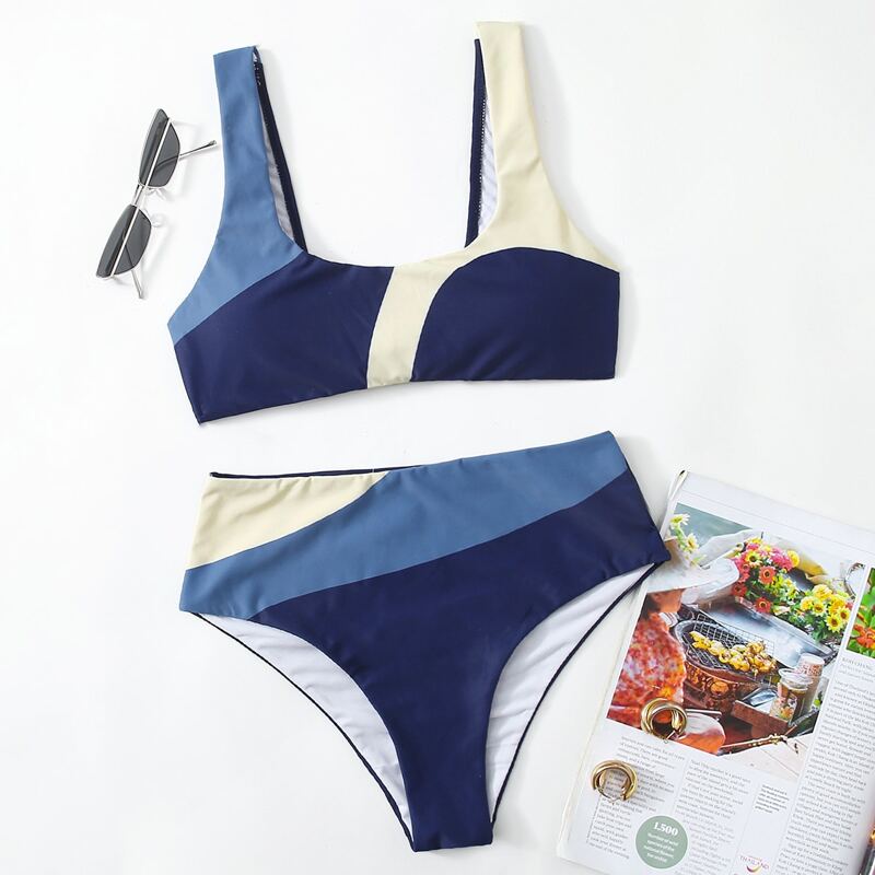 

Colorblock High Waist Bikini Swimsuit, Multicolor
