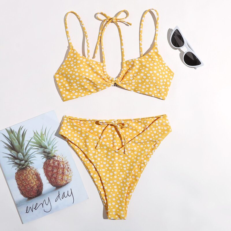 

Ditsy Floral High Leg Bikini Swimsuit, Yellow