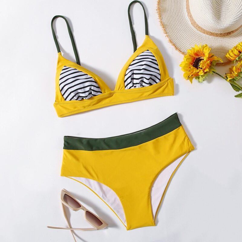 

Stripe Colorblock Cami Bikini Swimsuit, Multicolor
