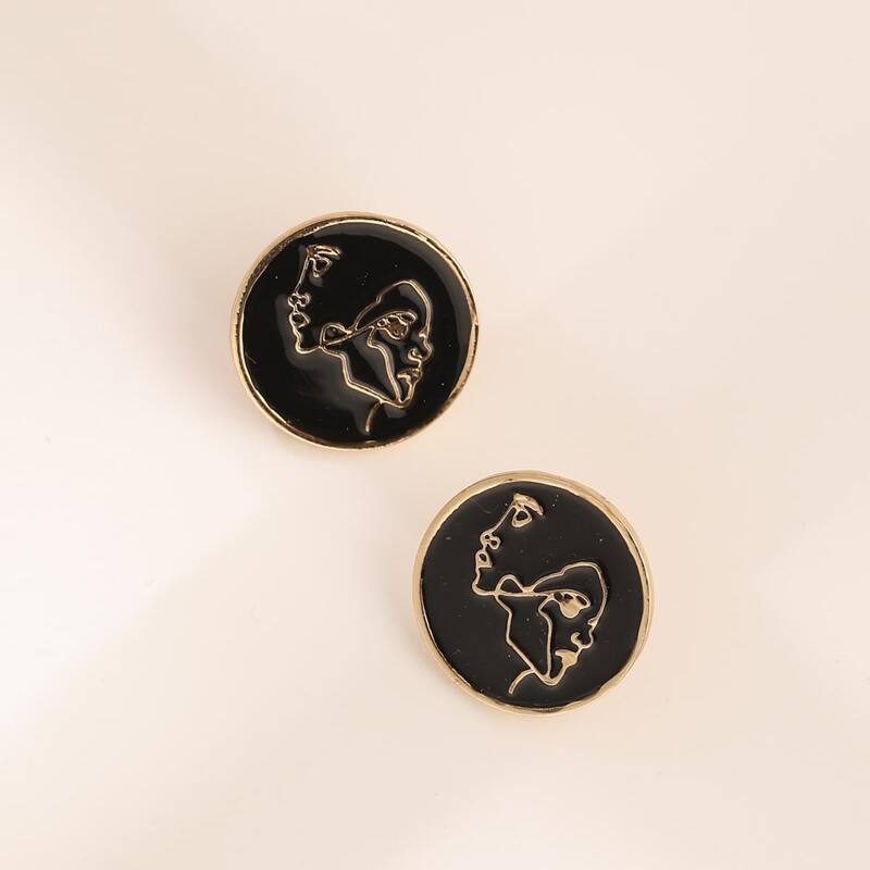 

Abstract Face Circle Stud Earrings, Black