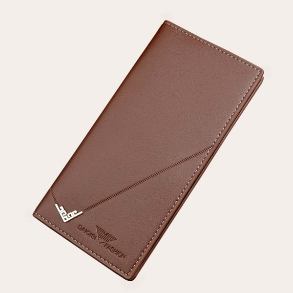 

Men Metal Decor Long Purse, Coffee brown