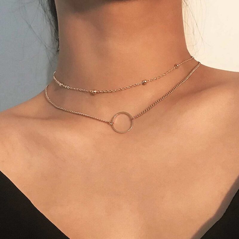 

2pcs Circle Decor Chain Necklace, Gold