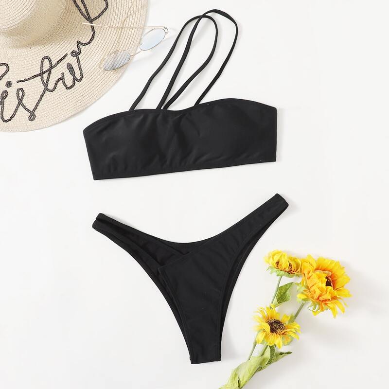 

Cut-out High Cut Bikini Swimsuit, Black