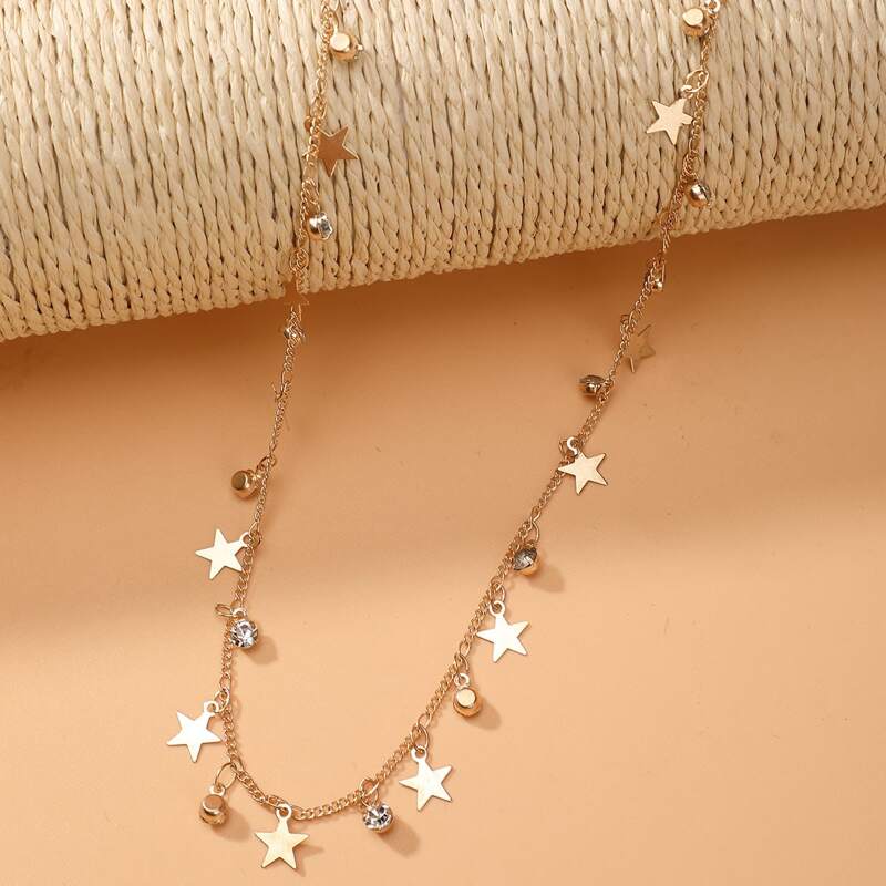 

Star & Rhinestone Decor Necklace, Gold