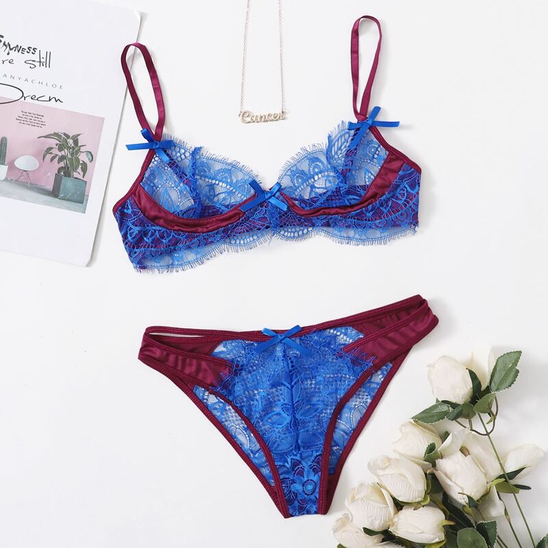 

Floral Lace Lingerie Set, Blue