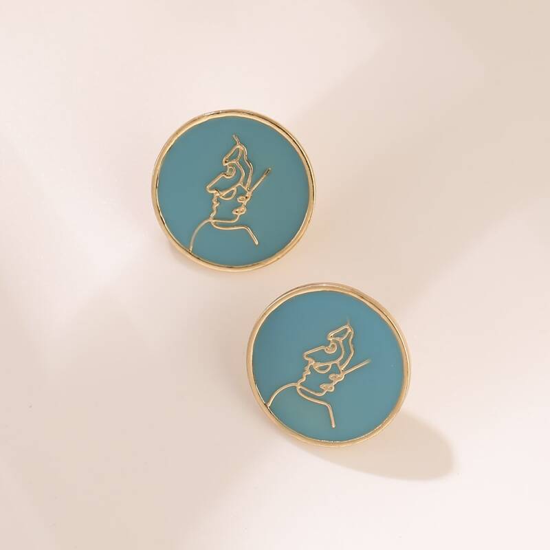 

Abstract Face Circle Stud Earrings, Blue
