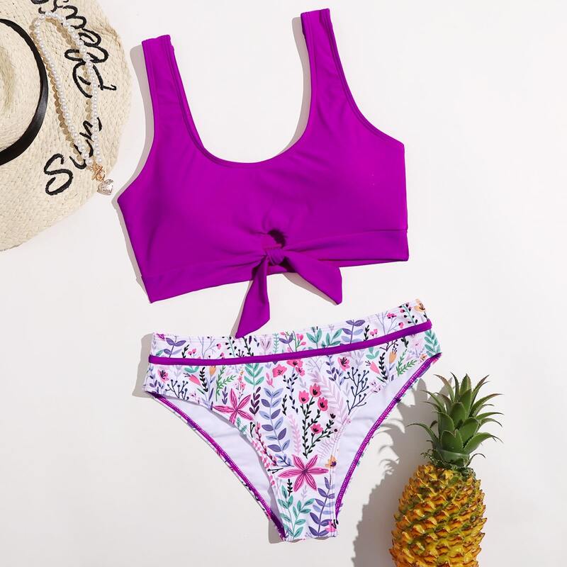 

Floral Knot Bikini Swimsuit, Purple