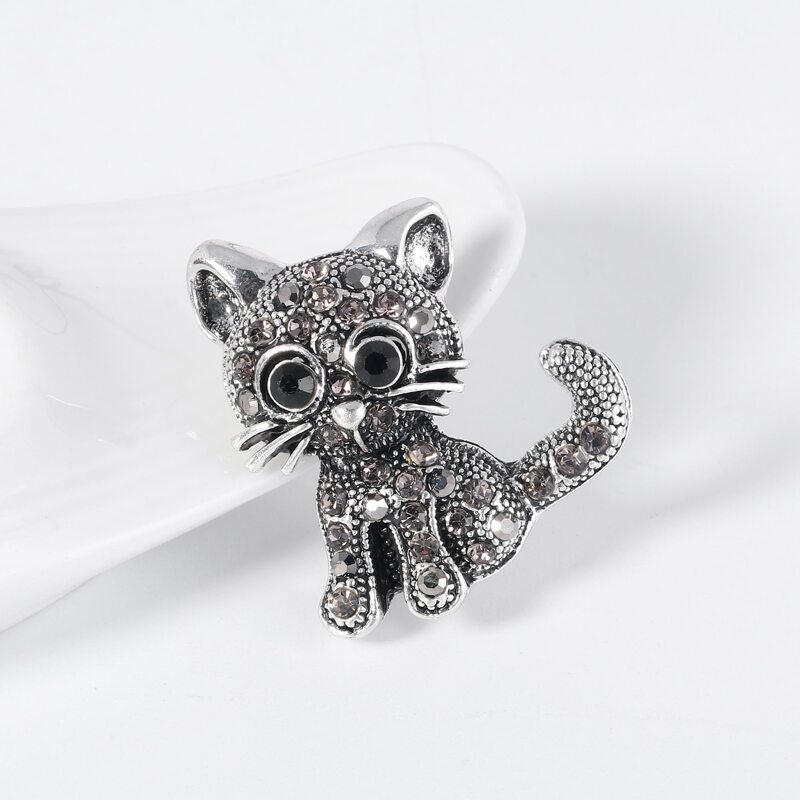 

1pc Rhinestone Cat Brooch, Dark grey
