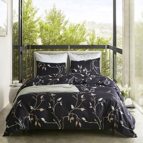 

Plants Print Duvet Cover Set Without Filler, Black