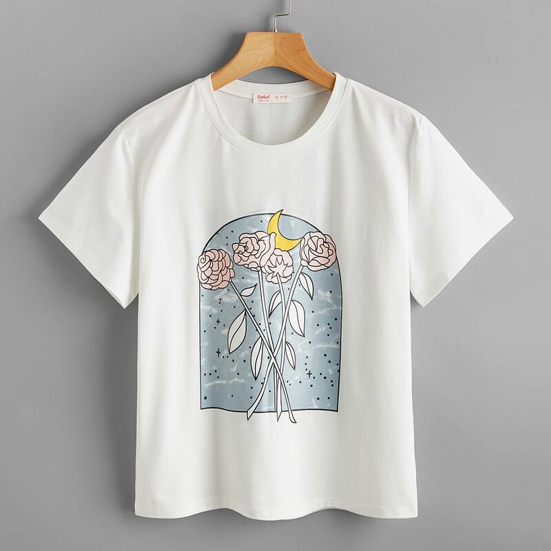 

Floral Print Tee, White