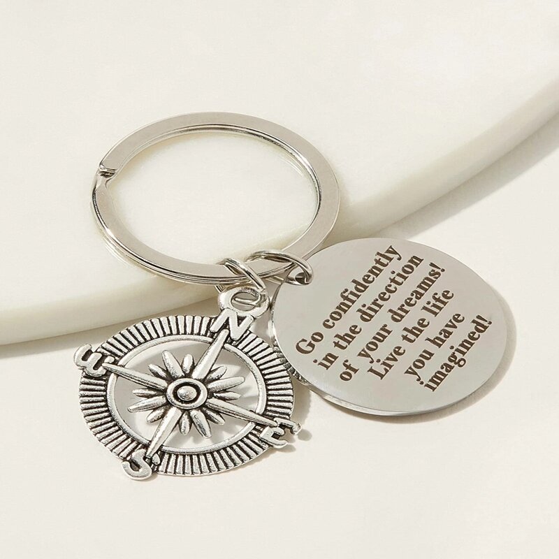 

1pc Slogan Coin & Compass Keychain, Silver