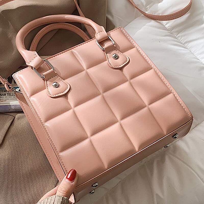 

Quilted Square Satchel Bag, Baby pink