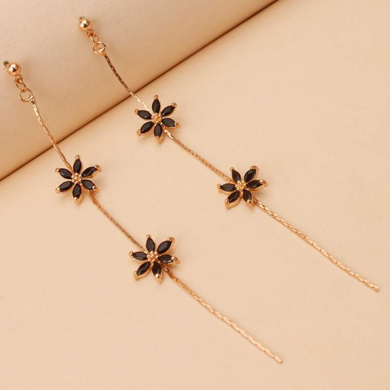 

Crystal Floral Linear Earrings, Black