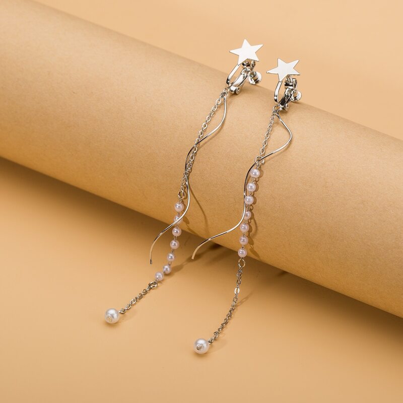 

Faux Pearl Tassel Earrings, Silver
