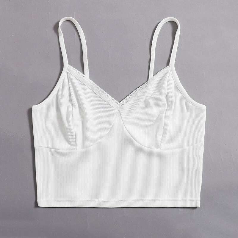 

Contrast Lace Crop Cami, White
