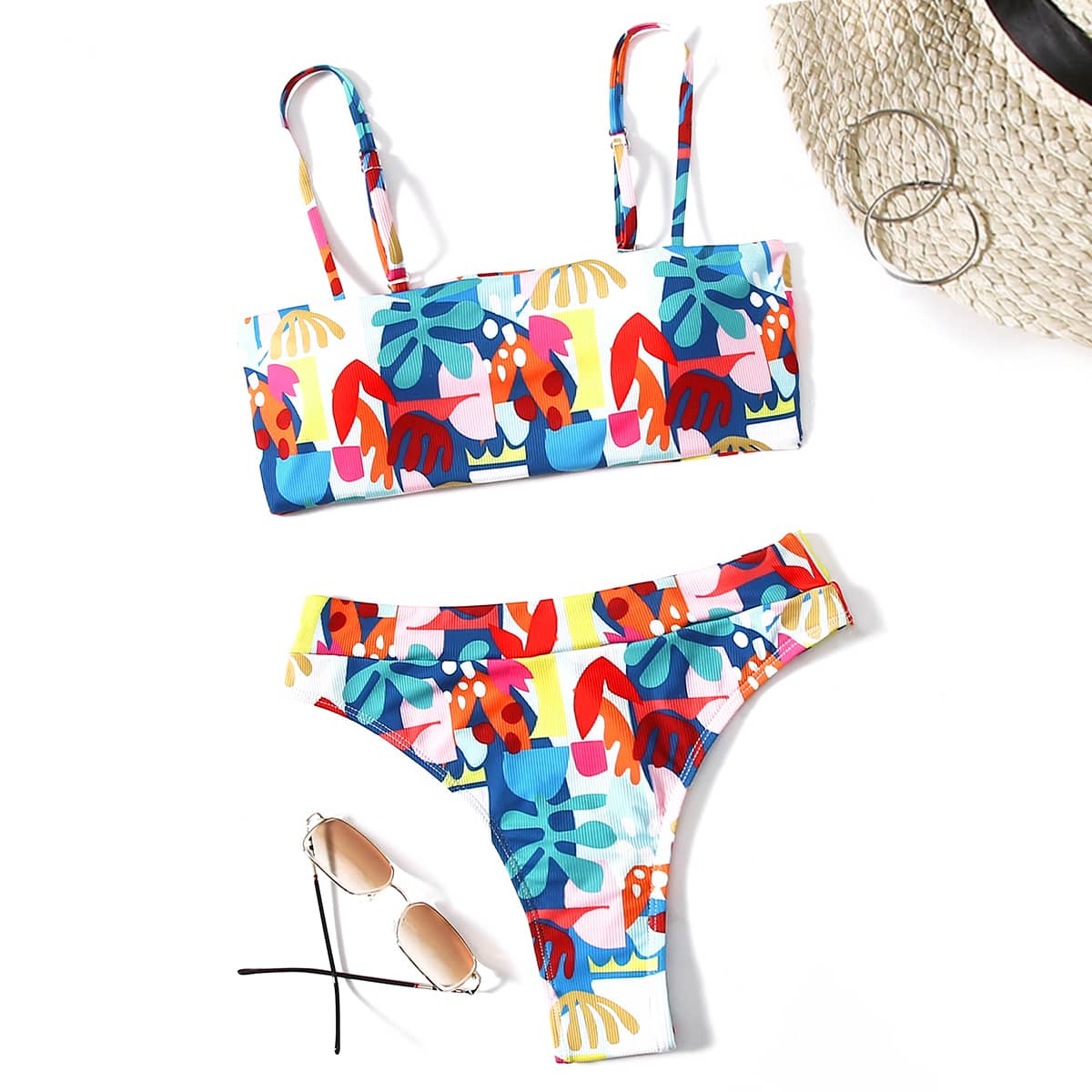

Allover Print High Waist Bikini Swimsuit, Multicolor