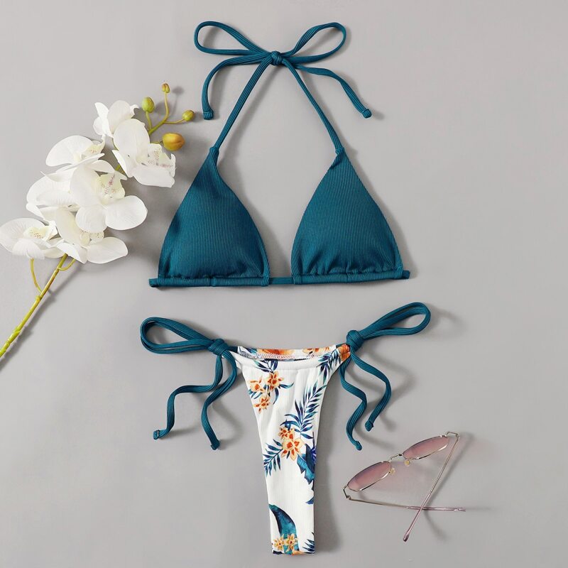 

Floral Tie Side Bikini Swimsuit, Multicolor