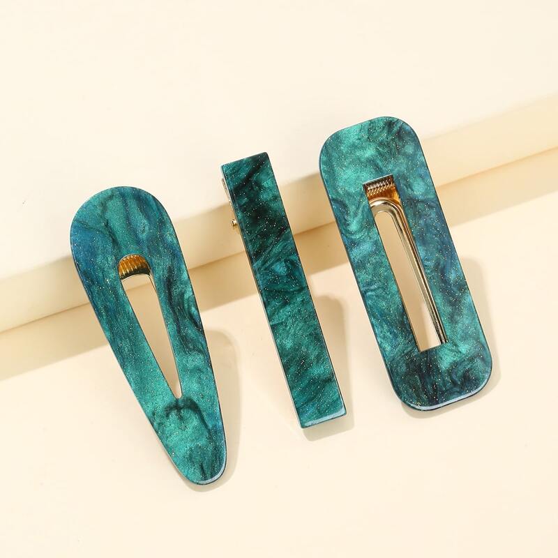 

3pcs Acrylic Hair Clip, Dark green