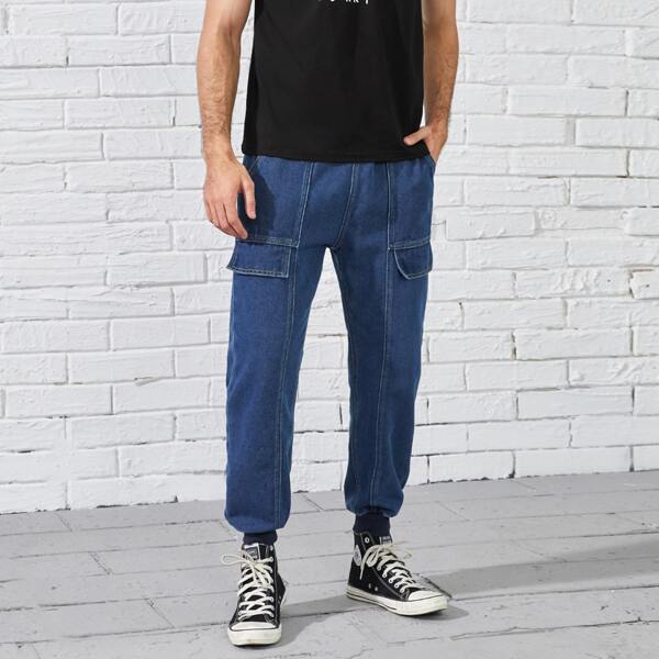 

Men Flap Detail Carrot Jeans, Medium wash