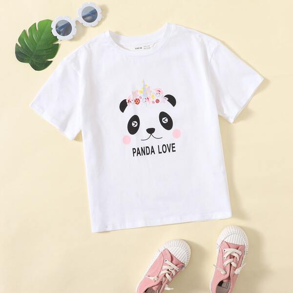 

Girls Panda and Letter Graphic Tee, White