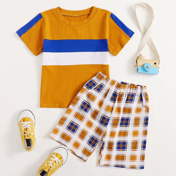

Toddler Boys Color-block Tee & Plaid Shorts, Multicolor