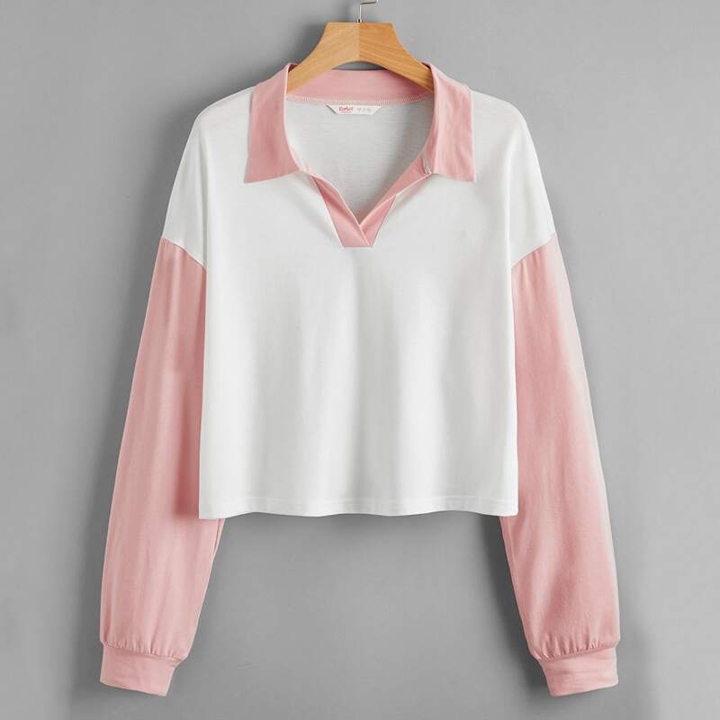 

Colorblock Collar Drop Shoulder Tee, Multicolor