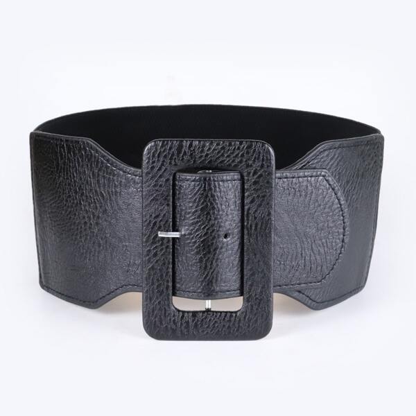 

Rectangle Buckle Wide Belt, Black