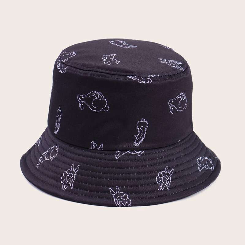 

Bunny Pattern Bucket Hat, Black