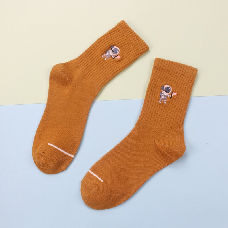 

1pair Astronaut Embroidery Socks, Mustard yellow