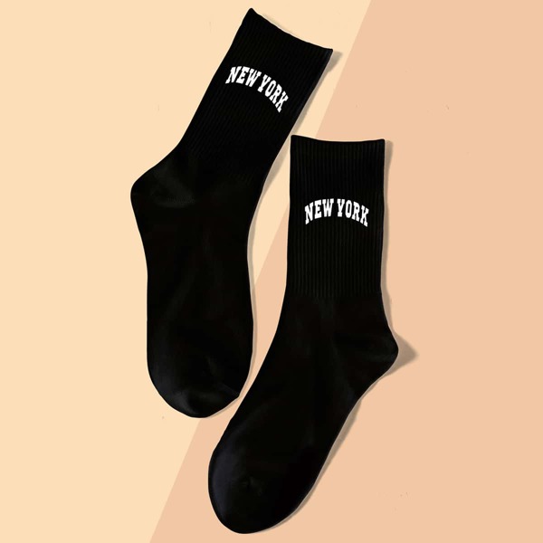 

Letter Graphic Crew Socks, Black