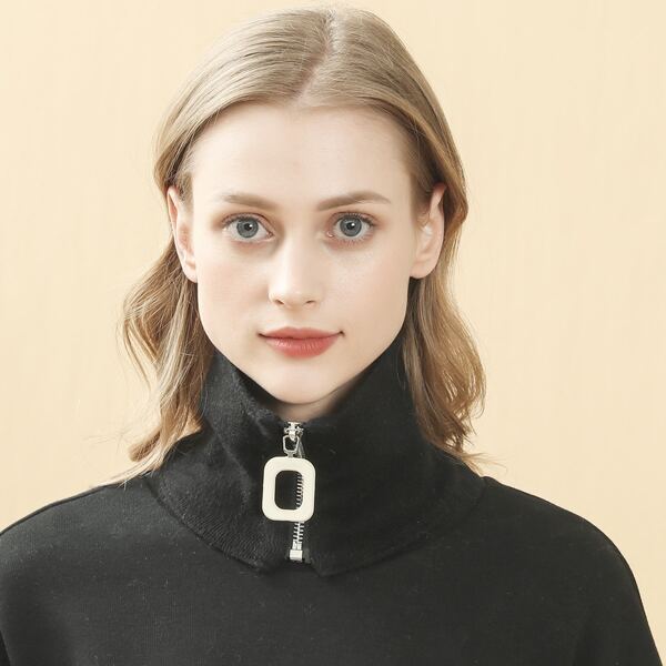 

Solid Zip-up Neck Scarf, Black