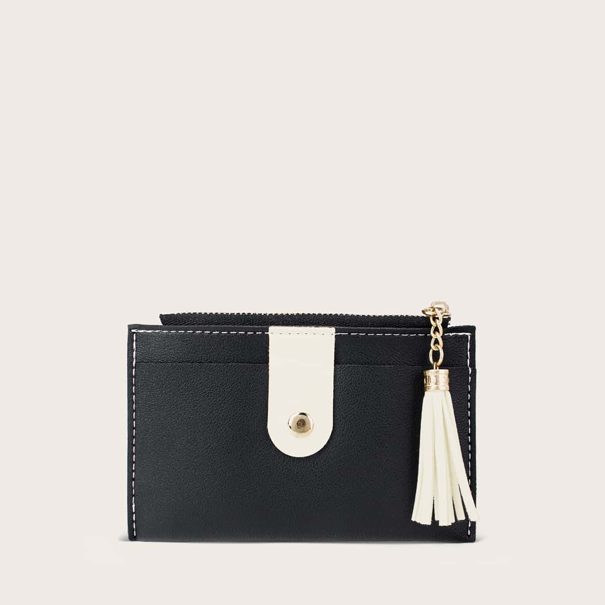

Colorblock Tassel Card Holder, Black