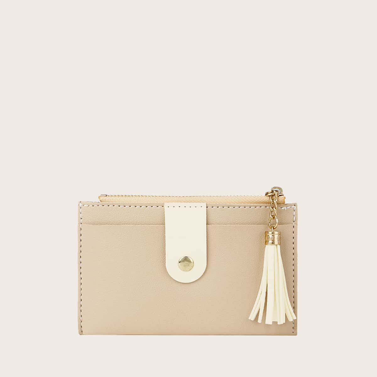 

Colorblock Tassel Card Holder, Khaki