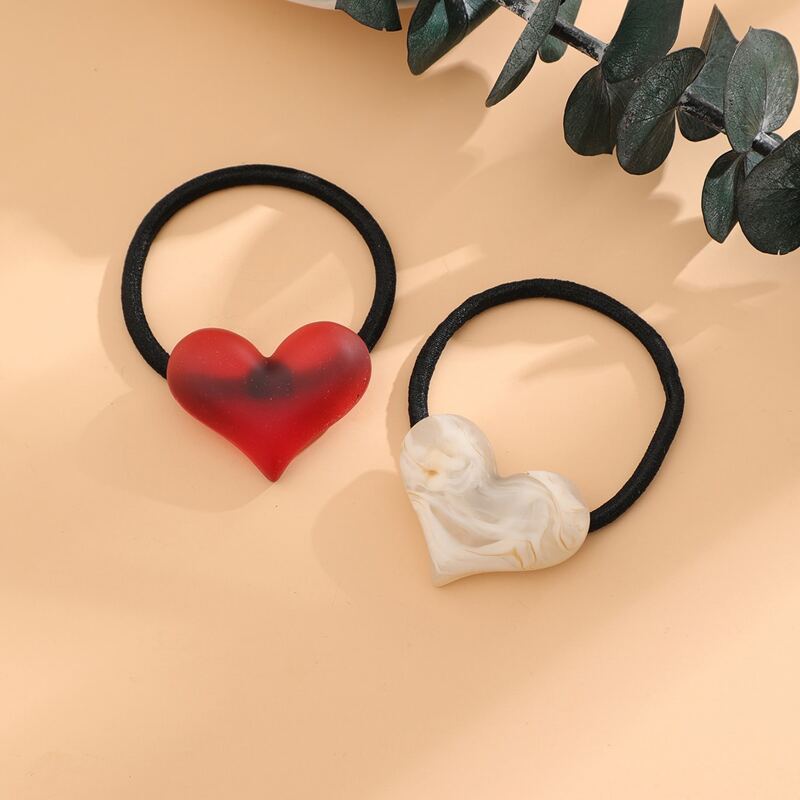 

2pcs Heart Decor Hair Tie, Multicolor