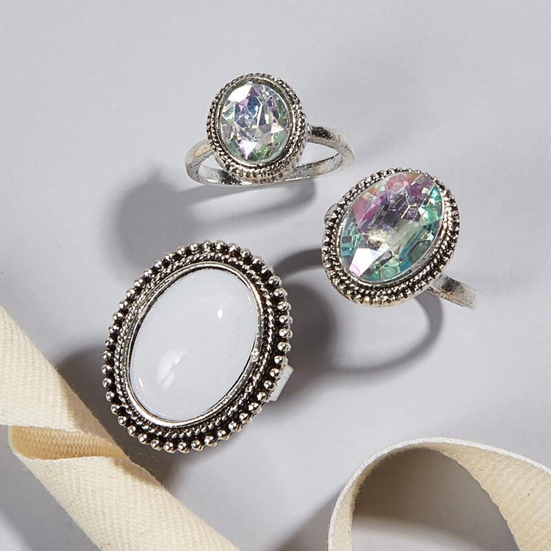

3pcs Rhinestone Ring, Silver