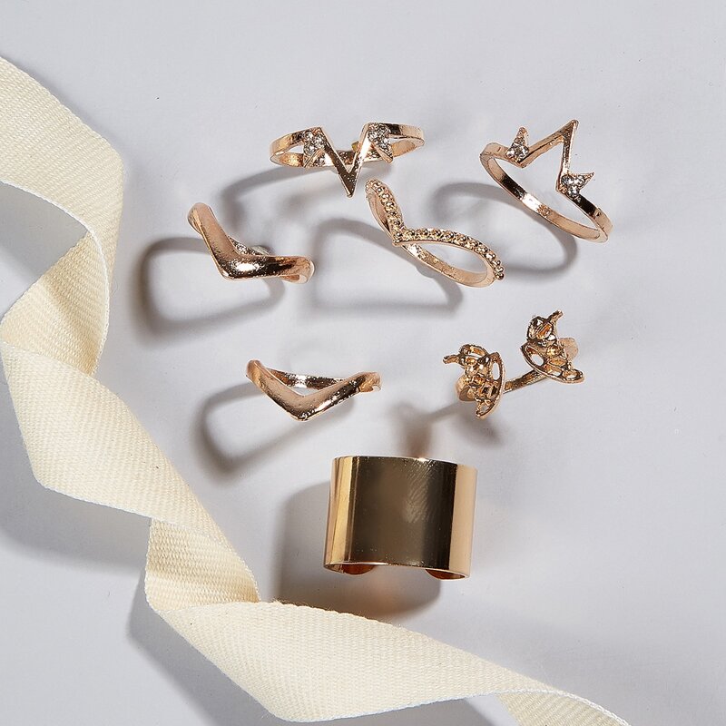 

7pcs Rhinestone Butterfly Ring, Gold