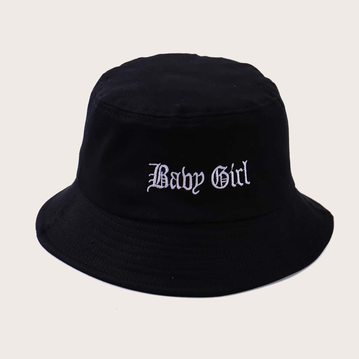 

Letter Embroidery Bucket Hat, Black